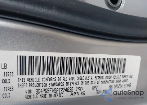 2010 Dodge Journey Sxt из США, поврежденный, VIN 3D4PG5FV5AT274635